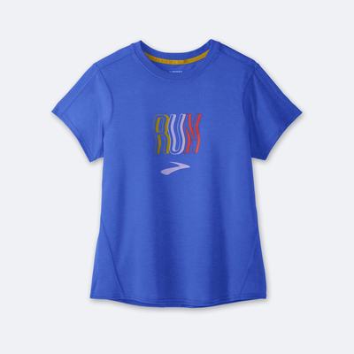 Camiseta Brooks Distance Estampadas Short Sleeve Mujer Azules | CR86459