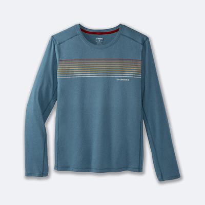 Camiseta Brooks Distance Long Sleeve 2.0 Hombre Azules/Rayadas | CR26458