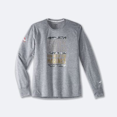 Camiseta Brooks MCM22 Distance Estampadas Long Sleeve Hombre Gris | CR93148